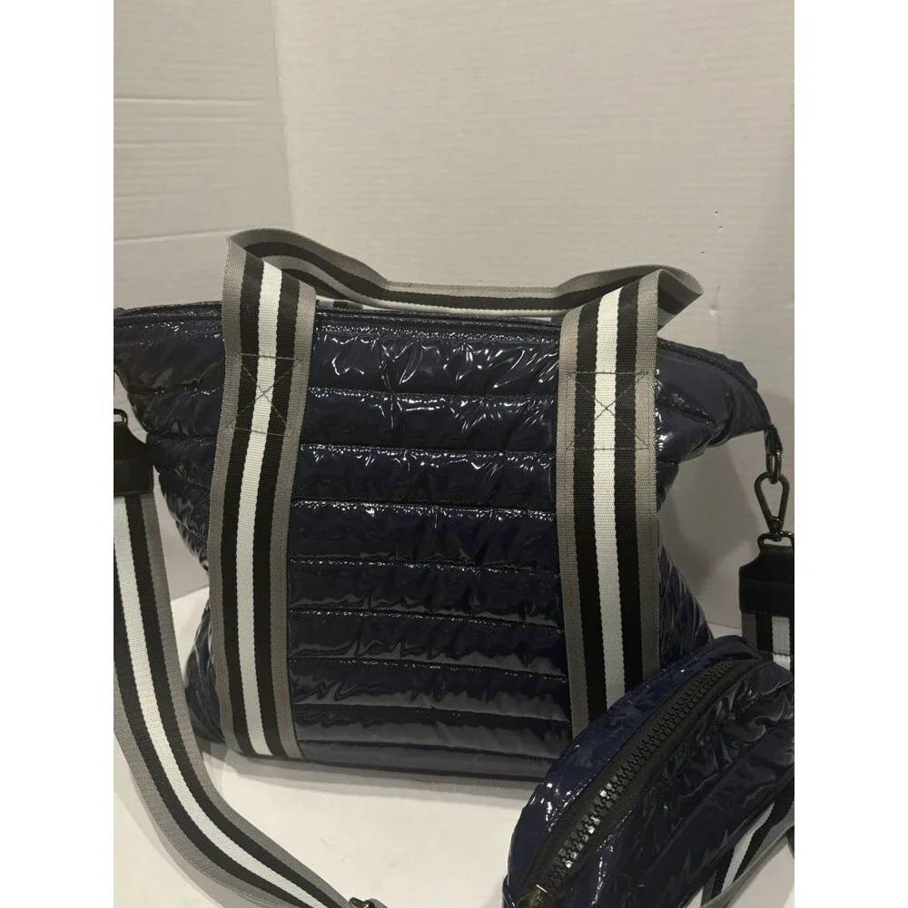 Think Royln Blue Patent Wingman Large Tote Bag Crossbody Preppy Quiet Luxury New